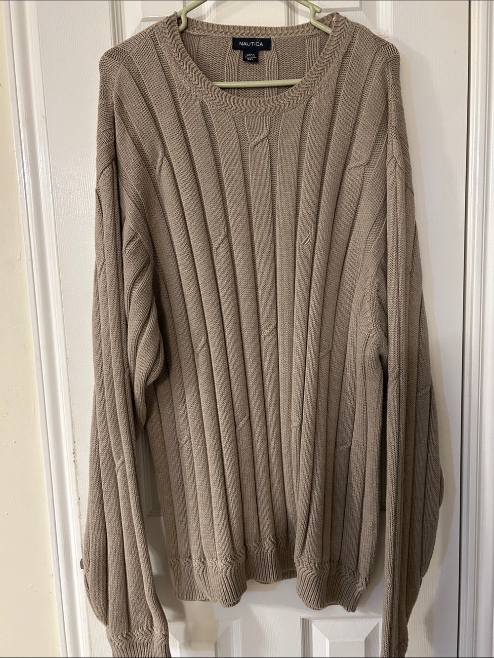 Nautica Taupe Ribbed Crewneck Sweater